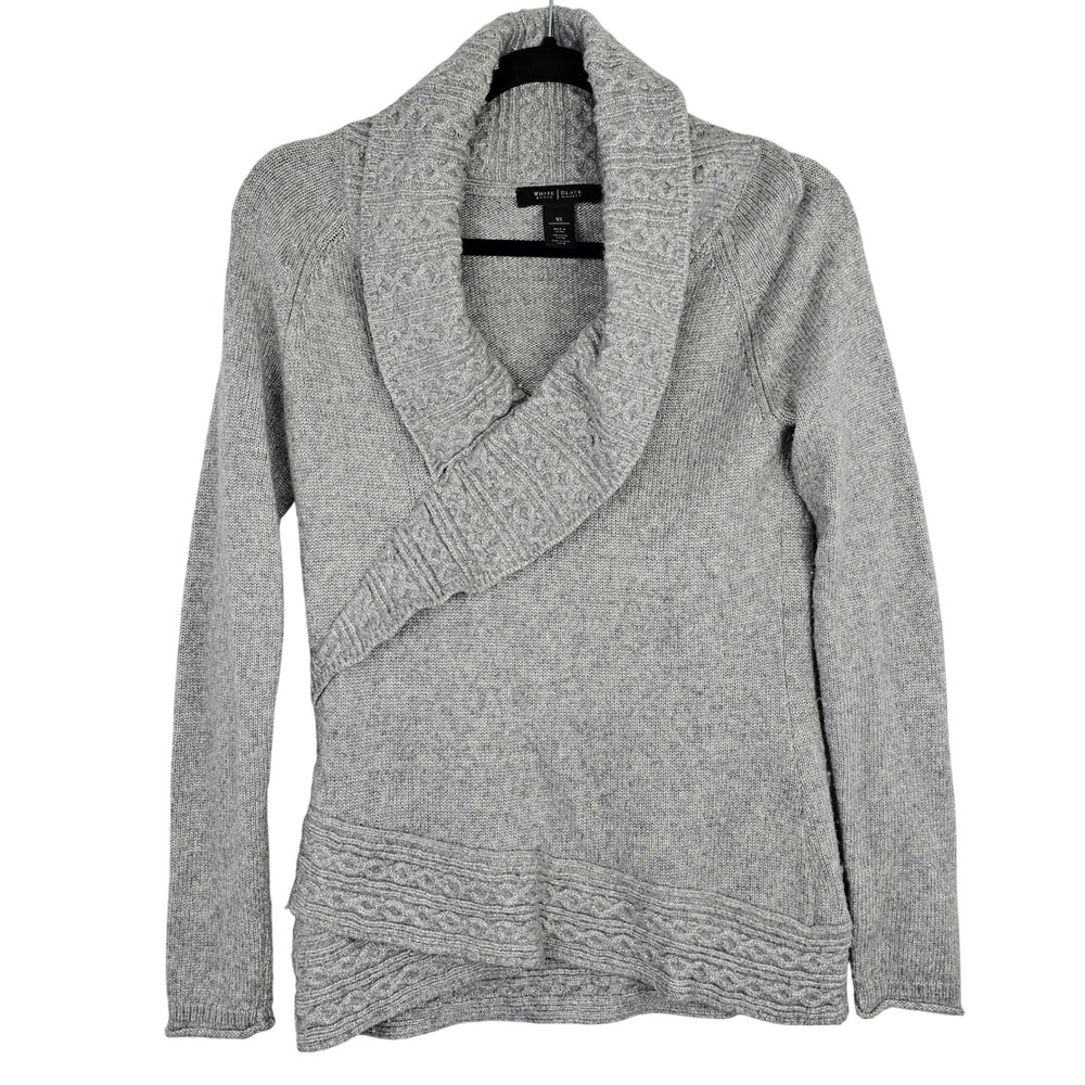 White House Black Market Gray Sparkly Shawl Collar Knit Sweater Wool Blend XS